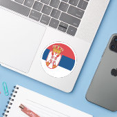 Servische Vlag Ronde Sticker (Laptop met iPhone)