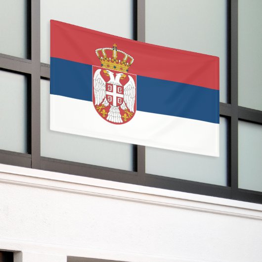 Servische vlag spandoek (Buitenkant Gebouw)