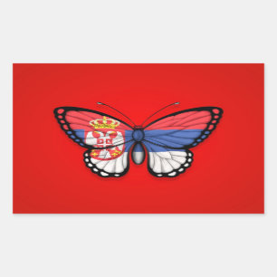 Servische vlinder op rood rechthoekige sticker