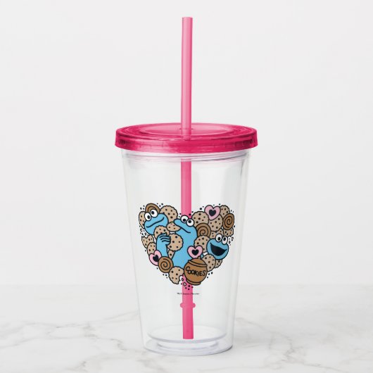 Sesam | Koekjesmonster Doodle Heart Acryl Drinkbeker (Voorkant)