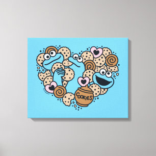 Sesam Koekjesmonster Doodle Heart Canvas Afdruk
