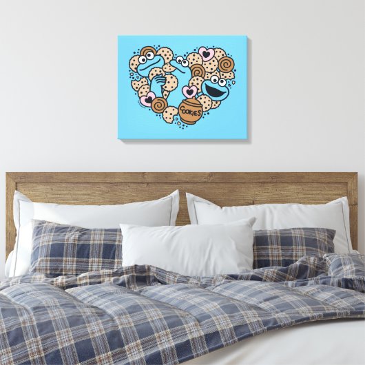 Sesam | Koekjesmonster Doodle Heart Canvas Afdruk (Insitu (Slaapkamer))