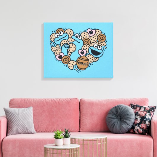 Sesam | Koekjesmonster Doodle Heart Canvas Afdruk (Insitu (Woonkamer))