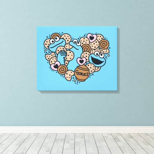 Sesam | Koekjesmonster Doodle Heart Canvas Afdruk (Insitu (Houten vloer))