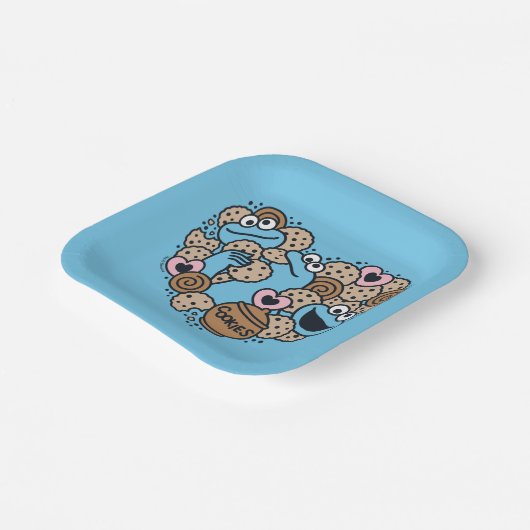 Sesam | Koekjesmonster Doodle Heart Papieren Bordje (Gebogen)