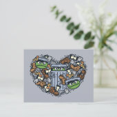 Sesam | Oscar de Grouch Doodle Heart Briefkaart (Staand voorkant)