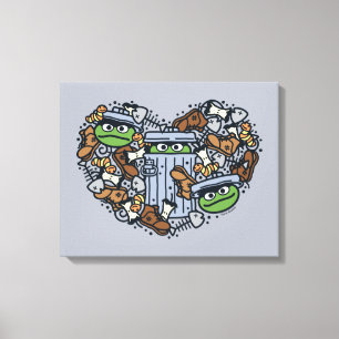 Sesam Oscar de Grouch Doodle Heart Canvas Afdruk