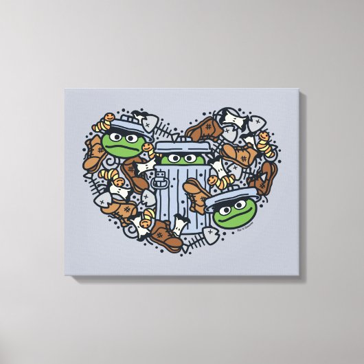 Sesam | Oscar de Grouch Doodle Heart Canvas Afdruk (Voorkant)