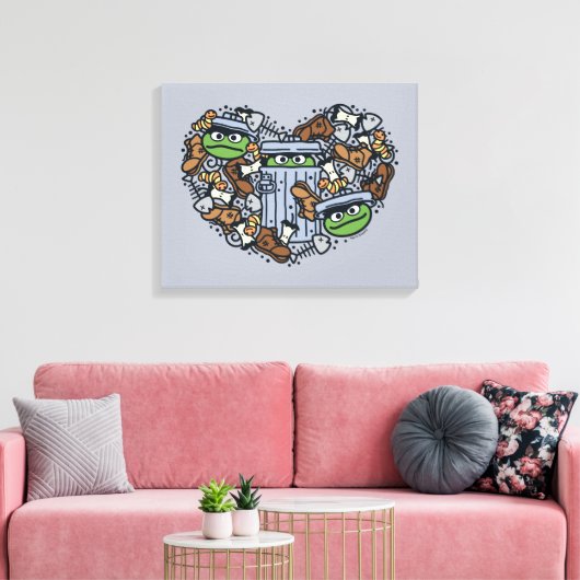 Sesam | Oscar de Grouch Doodle Heart Canvas Afdruk (Insitu (Woonkamer))
