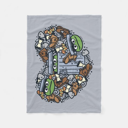 Sesam | Oscar de Grouch Doodle Heart Fleece Deken (Voorkant)