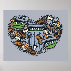 Sesam Oscar de Grouch Doodle Heart Poster