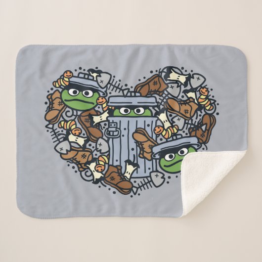 Sesam | Oscar de Grouch Doodle Heart Sherpa Deken (Voorkant (horizontaal))