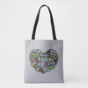 Sesam   Oscar de Grouch Doodle Heart Tote Bag
