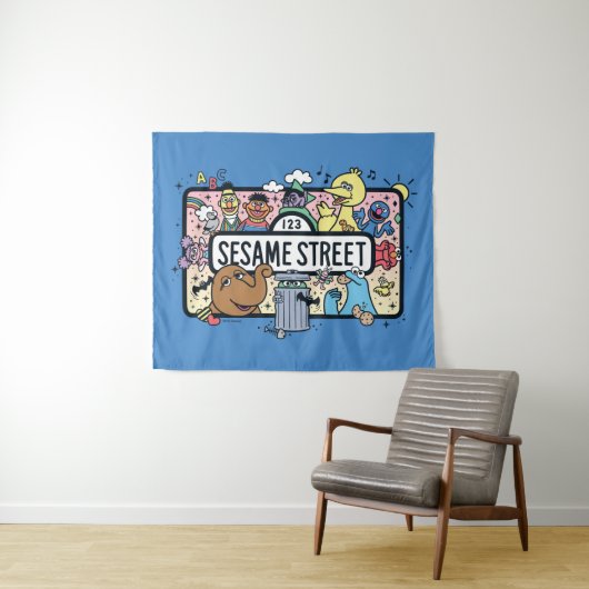 Sesam | Sesame Pals Doodle Sign Wandkleed (In Situ (horizontaal))