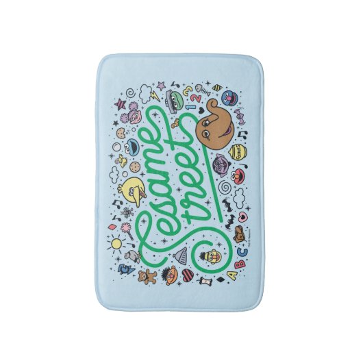 Sesam | Sesamstraat Groene Doodle Script Badmat (Voorkant Verticaal)