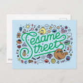 Sesam | Sesamstraat Groene Doodle Script Briefkaart (Voorkant / Achterkant)