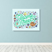 Sesam | Sesamstraat Groene Doodle Script Canvas Afdruk (Insitu (Houten vloer))