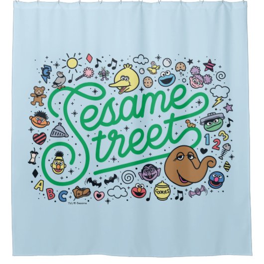 Sesam | Sesamstraat Groene Doodle Script Douchegordijn (Voorkant)
