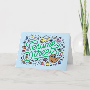 Sesam   Sesamstraat Groene Doodle Script Feestdagen Kaart