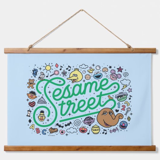 Sesam | Sesamstraat Groene Doodle Script Hangend Wandkleed (Voorkant)
