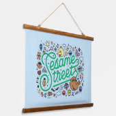 Sesam | Sesamstraat Groene Doodle Script Hangend Wandkleed (Gebogen)