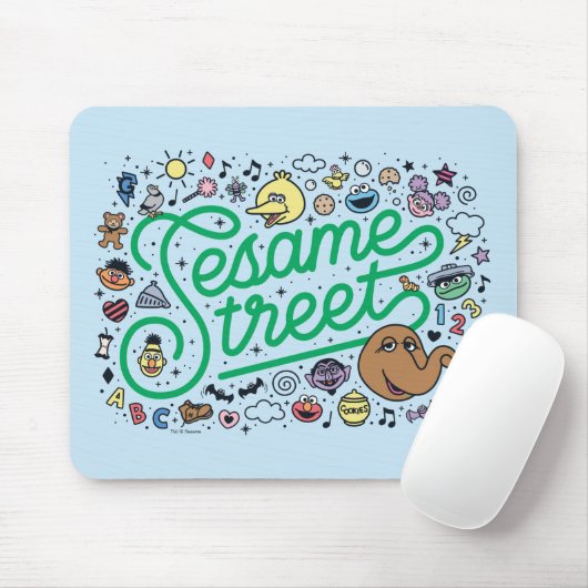Sesam | Sesamstraat Groene Doodle Script Muismat (Met muis)