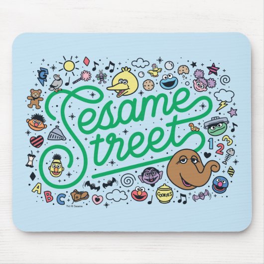 Sesam | Sesamstraat Groene Doodle Script Muismat (Voorkant)