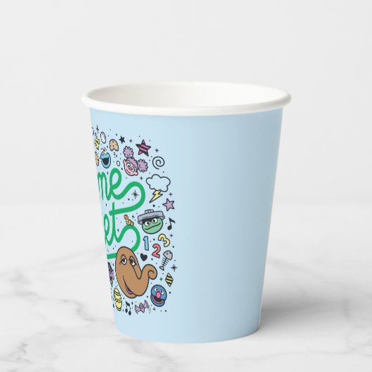 Sesam | Sesamstraat Groene Doodle Script Papieren Bekers (Achterkant)