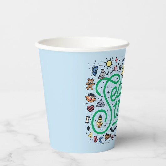 Sesam | Sesamstraat Groene Doodle Script Papieren Bekers (Voorkant)
