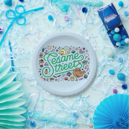 Sesam | Sesamstraat Groene Doodle Script Papieren Bordje (Feest)