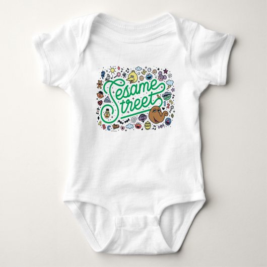 Sesam | Sesamstraat Groene Doodle Script Romper (Voorkant)
