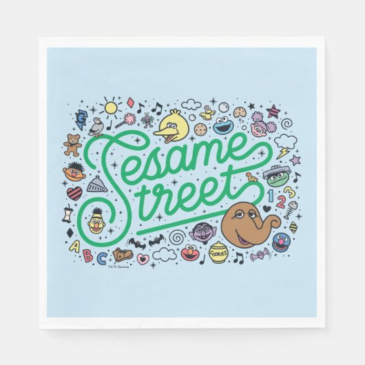 Sesam | Sesamstraat Groene Doodle Script Servet (Voorkant)