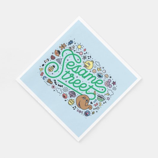 Sesam | Sesamstraat Groene Doodle Script Servet (Hoek)