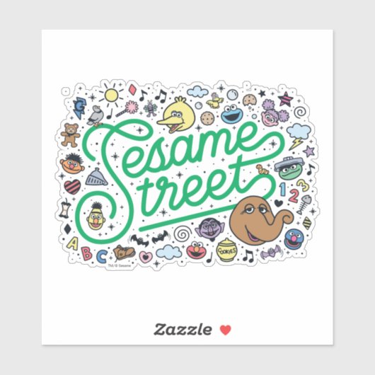Sesam | Sesamstraat Groene Doodle Script Sticker (Vel)