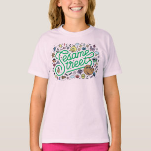 Sesam Sesamstraat Groene Doodle Script T-shirt
