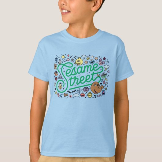 Sesam | Sesamstraat Groene Doodle Script T-shirt (Voorkant)