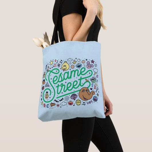 Sesam | Sesamstraat Groene Doodle Script Tote Bag (Dichtbij)