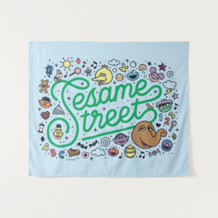 Sesam Sesamstraat Groene Doodle Script Wandkleed
