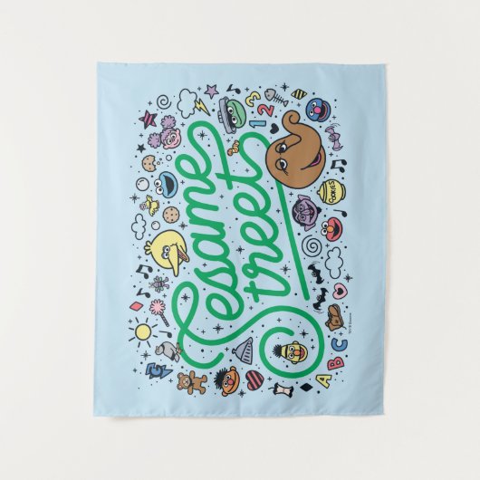 Sesam | Sesamstraat Groene Doodle Script Wandkleed (Voorkant)