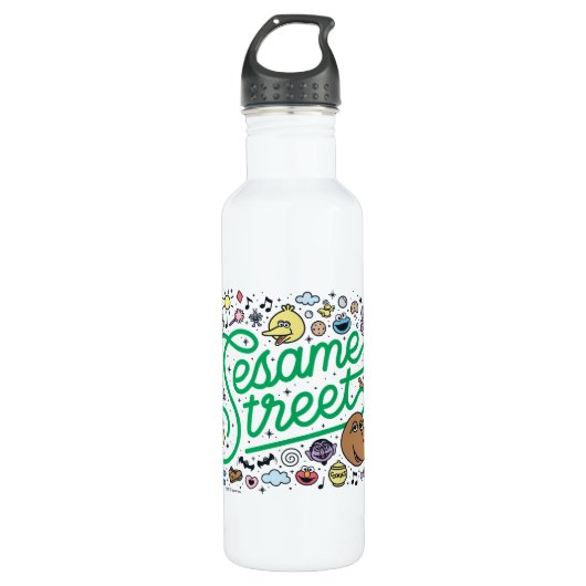 Sesam | Sesamstraat Groene Doodle Script Waterfles (Voorkant)