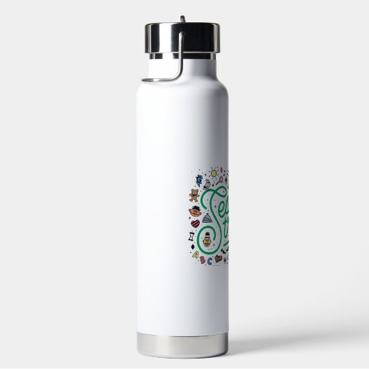Sesam | Sesamstraat Groene Doodle Script Waterfles (Rechts)
