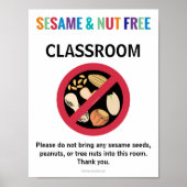 Sesame & Nut Free Classroom Custom Allergy School Poster (Voorkant)