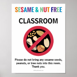 Sesame & Nut Free Classroom Custom Allergy School Poster
