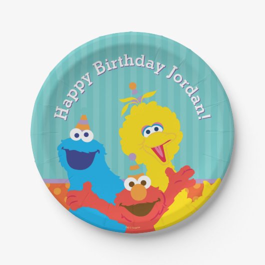 Sesame Pals Birthday Patroon Papieren Bordje (Voorkant)