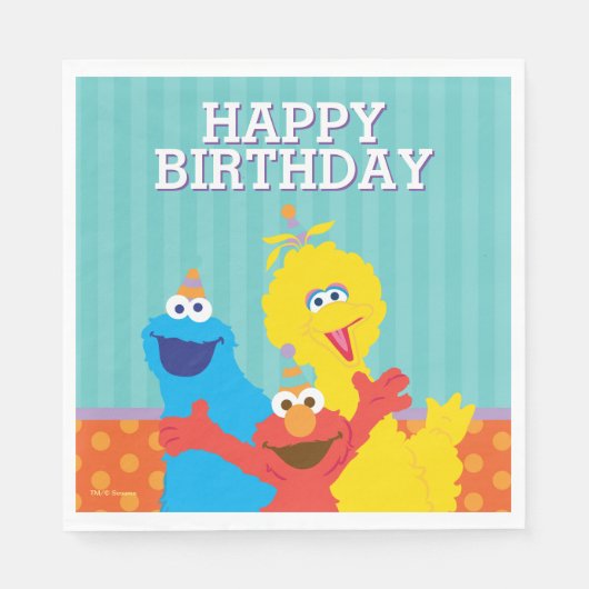 Sesame Pals Birthday Patroon Servet (Voorkant)