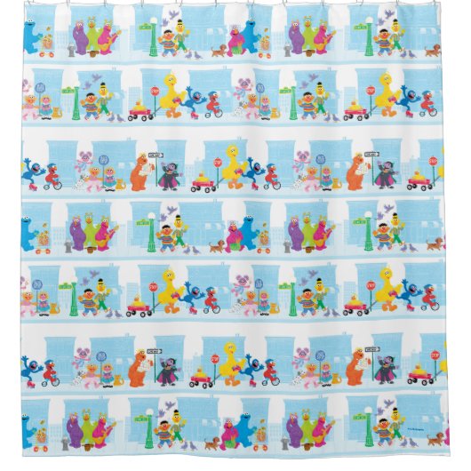 Sesame Pals die langs Sesamstraat lopen Patroon Douchegordijn (Voorkant)