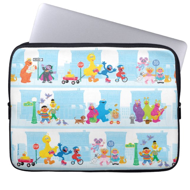 Sesame Pals die langs Sesamstraat lopen Patroon Laptop Sleeve (Voorkant)