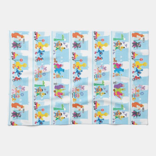 Sesame Pals die langs Sesamstraat lopen Patroon Theedoek (Horizontaal)