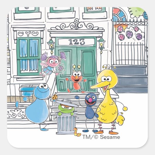 Sesame Pals Doodley Grafisch Vierkante Sticker (Voorkant)