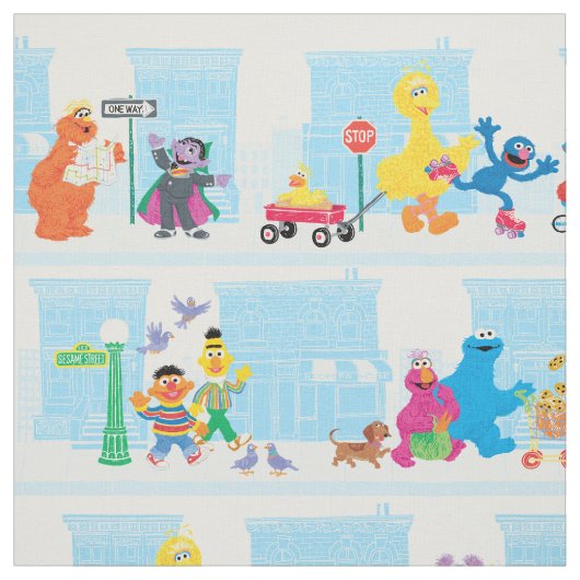 Sesame Pals loopt langs Sesamstraat Pattern Stof (Swatch)